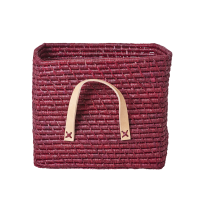 Bordeaux Square Raffia Basket Tan Leather Handles Rice